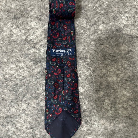 Burberrys Mens Silk Tie Paisley Red Blue Office Gift Made In England Multicolor - Picture 9 of 11
